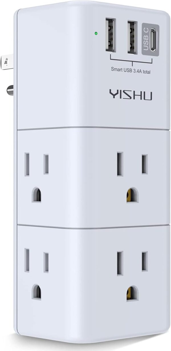 USB Multi Plug Outlet Extender - YISHU Surge Protector with Rotating Plug