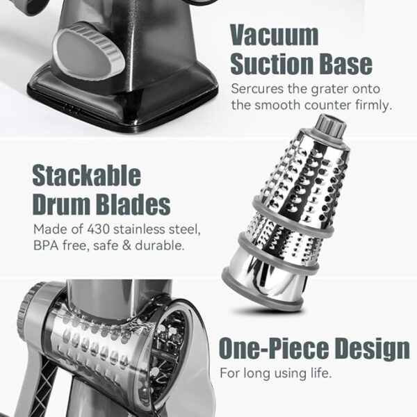KEOUKE Rotary Cheese Grater with Handle Vegetable Cheese Shredder Slicer - Image 3