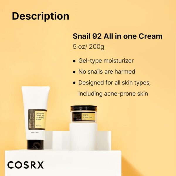 COSRX Snail Mucin 92% Moisturizer, Daily Repair Face Gel Cream Tube Type for Dry - Image 3
