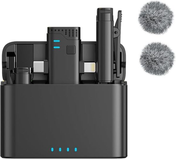 2 in 1 Professional Wireless Lavalier Microphone for Android, iPhone iPad