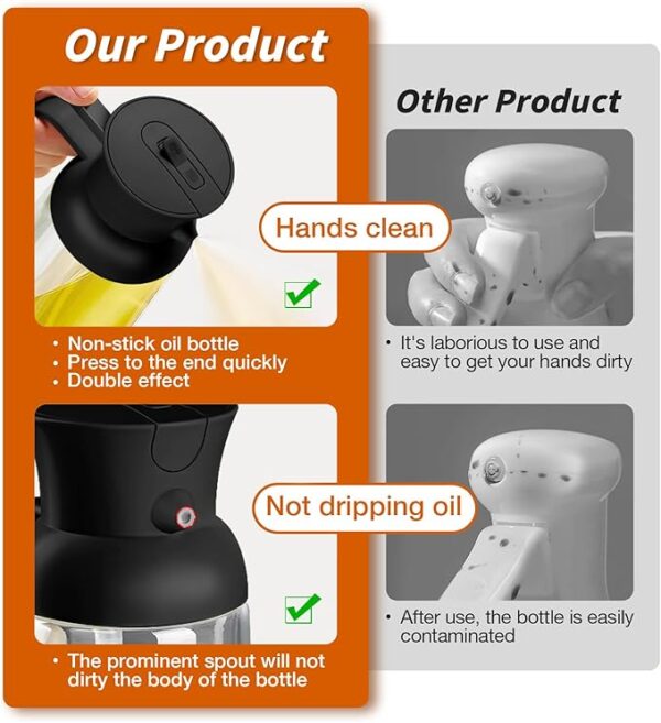 YRRAMATE - 18oz/550ml Olive Oil Dispenser for Kitchen - 2 in 1 Oil Sprayer for Cooking - Image 3