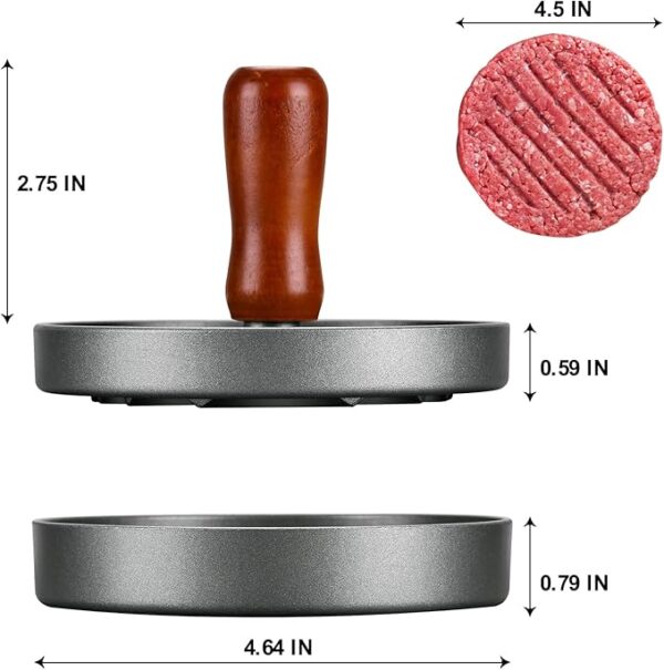 Burger Press Patty Maker Stainless Steel Hamburger Patty Press Mold Wood Handle Non - Image 6