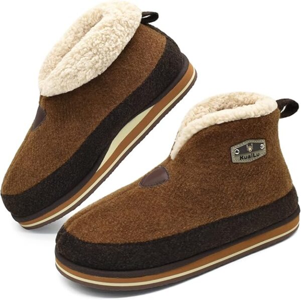 KuaiLu Mens Winter Slippers Memory Foam Slipper Boots for Men Cozy Felt Wool House