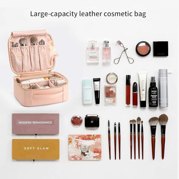 Vlando Leather Travel Makeup Train Case - Makeup Cosmetic Case Organizer Portable - Image 4
