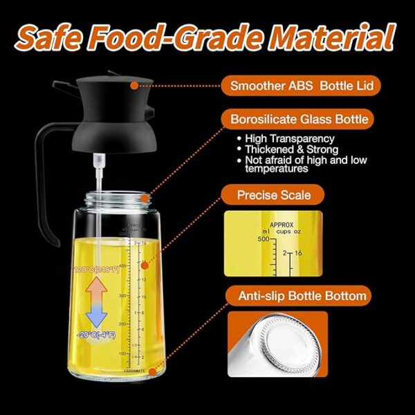 YRRAMATE - 18oz/550ml Olive Oil Dispenser for Kitchen - 2 in 1 Oil Sprayer for Cooking - Image 2