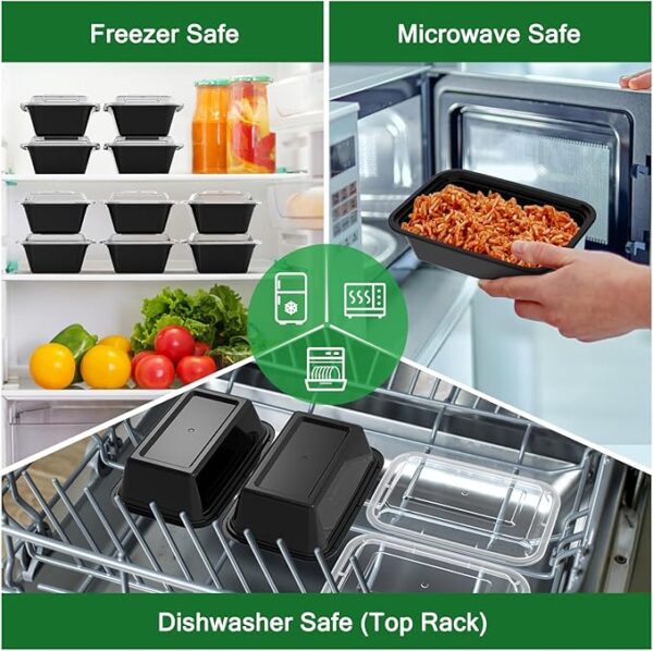 50 Pack (100-Piece) 24 oz Meal Prep Containers Reusable with Lids - Image 3