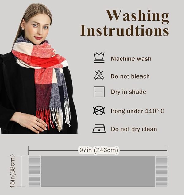 YSense Women's Long Plaid Blanket Scarf Chunky Oversized - Image 2
