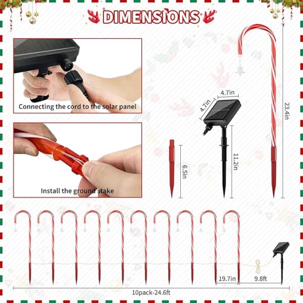 AOSEA Christmas Decorations Outdoor, 80 Red LEDs Solar Christmas Candy Cane Lights - Image 2