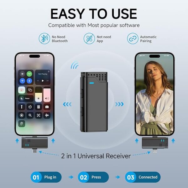 2 in 1 Professional Wireless Lavalier Microphone for Android, iPhone iPad - Image 4
