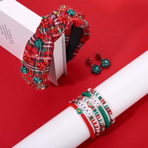 Christmas Plaid Headband for Women Christmas Bow - Image 4