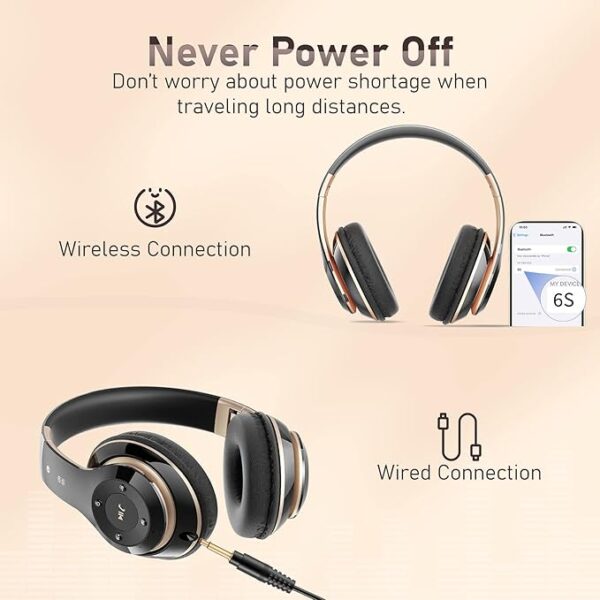 Bluetooth Headphones Over Ear, 6S Wireless Headphones Wired with 6 EQ Modes - Image 2