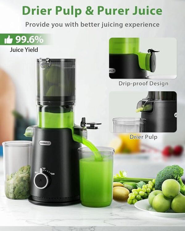Juicer Machines, ECOSELF Cold Press Juicer with 4.35" Large Feed Chute Fit Whole Fruits and Vegetables - Image 4