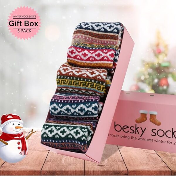 besky 5 Pairs Winter Wool Socks Women - Image 2