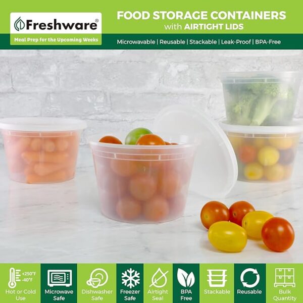 Freshware Food Storage Containers [50 Set] 16 oz Plastic Deli - Image 4