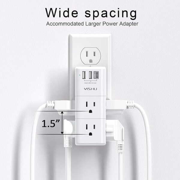 USB Multi Plug Outlet Extender - YISHU Surge Protector with Rotating Plug - Image 3