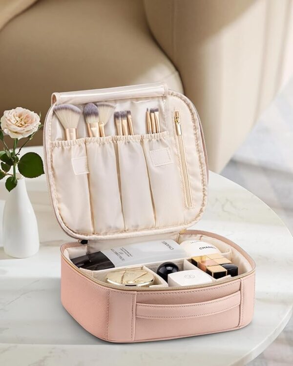Vlando Leather Travel Makeup Train Case - Makeup Cosmetic Case Organizer Portable