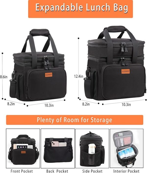 Expandable Insulated Large Lunch Box, Double Deck Heavy Duty Durable Lunch Bag - Image 2