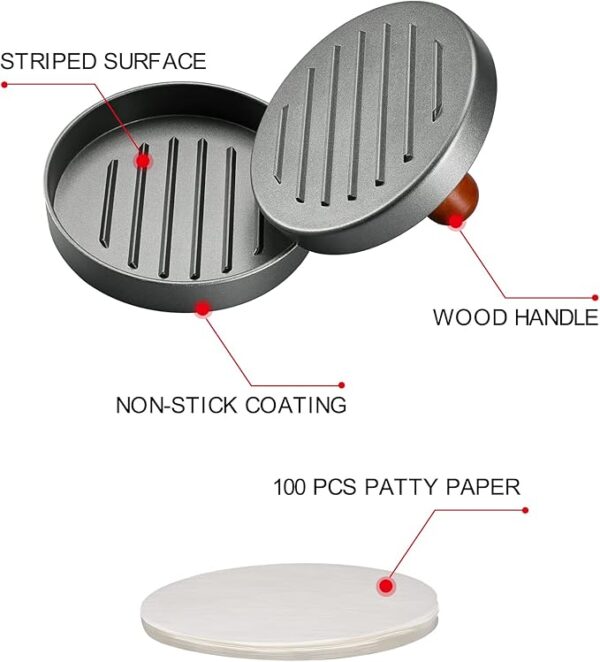 Burger Press Patty Maker Stainless Steel Hamburger Patty Press Mold Wood Handle Non - Image 2