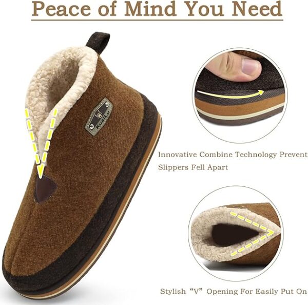 KuaiLu Mens Winter Slippers Memory Foam Slipper Boots for Men Cozy Felt Wool House - Image 2