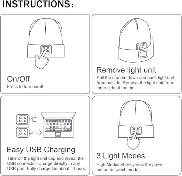 YunTuo LED Beanie with The Light, Unisex USB - Image 3