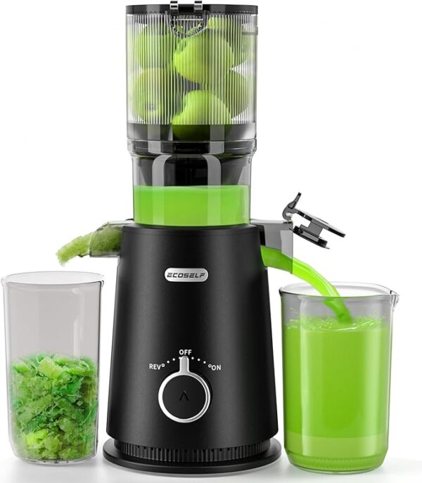 Juicer Machines, ECOSELF Cold Press Juicer with 4.35" Large Feed Chute Fit Whole Fruits and Vegetables