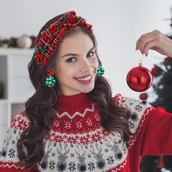 Christmas Plaid Headband for Women Christmas Bow - Image 3