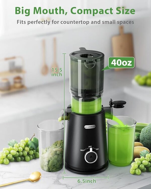 Juicer Machines, ECOSELF Cold Press Juicer with 4.35" Large Feed Chute Fit Whole Fruits and Vegetables - Image 3