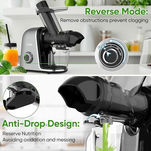 COZII Cold Press Juicer,Slow Masticating Juicer Extractor Soft/hard Mode - Image 2