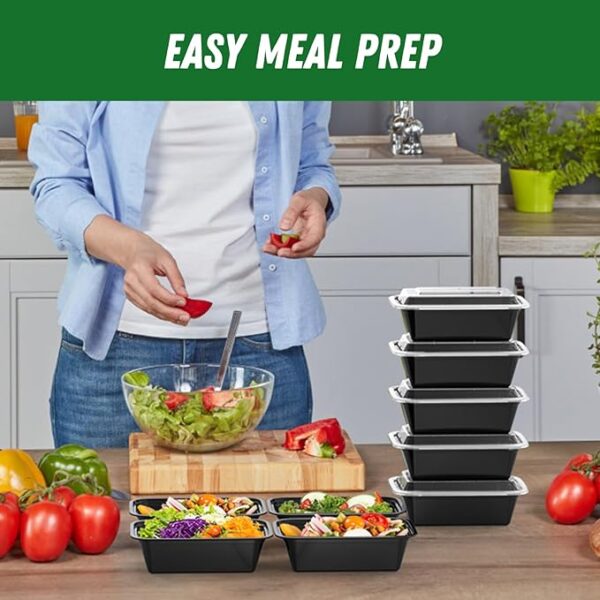 50 Pack (100-Piece) 24 oz Meal Prep Containers Reusable with Lids - Image 2