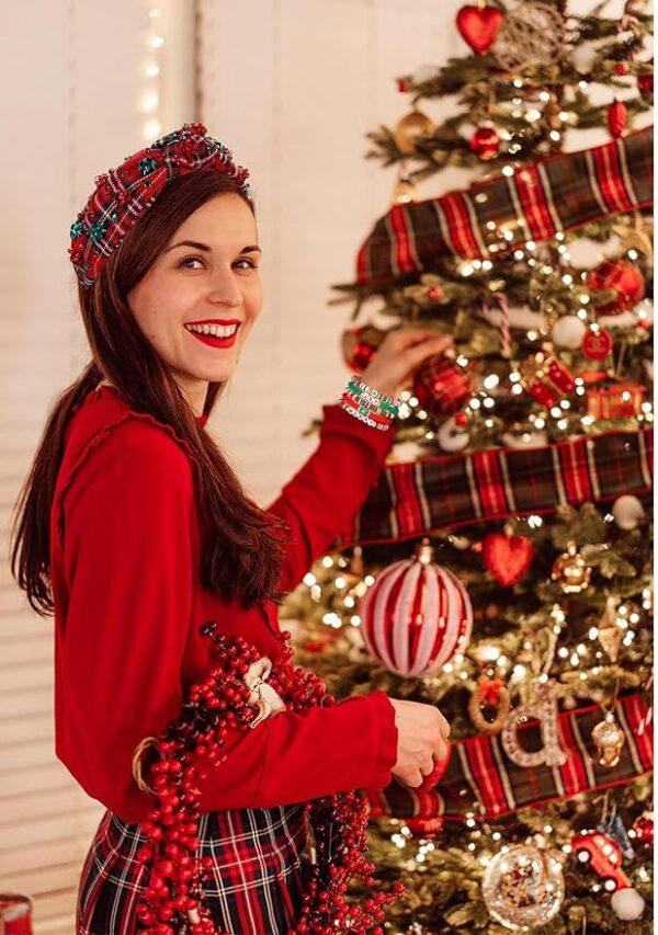 Christmas Plaid Headband for Women Christmas Bow - Image 2
