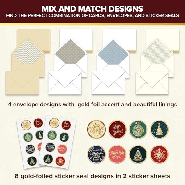 Decorably 16 Pack Foil Embossed Elegant Merry Christmas Cards - Image 4