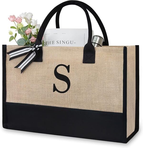 TOPDesign Personalized Initial Canvas Beach Bag