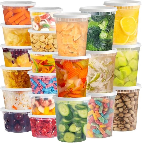 Tashibox 48 Pack Plastic Deli Containers with 54 Lids (16 & 32 oz 24 Each)
