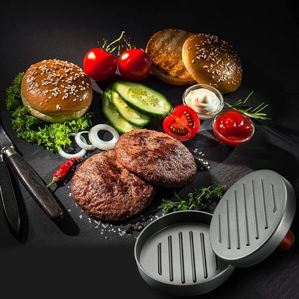 Burger Press Patty Maker Stainless Steel Hamburger Patty Press Mold Wood Handle Non - Image 3
