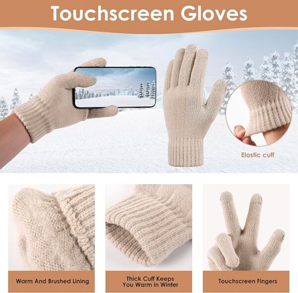 Women Winter Knit Warm Hat Scarf Beanie Gloves Set - Image 5