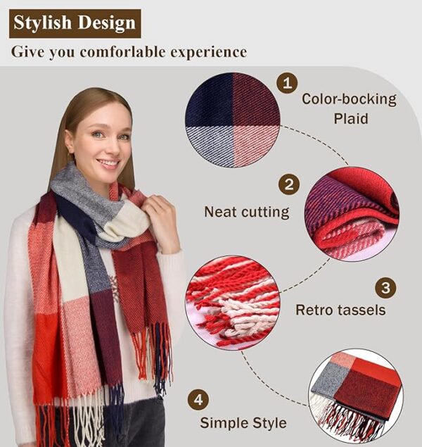 YSense Women's Long Plaid Blanket Scarf Chunky Oversized - Image 3