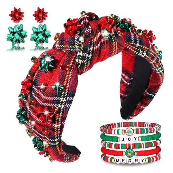 Christmas Plaid Headband for Women Christmas Bow