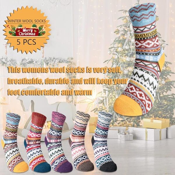 besky 5 Pairs Winter Wool Socks Women - Image 4