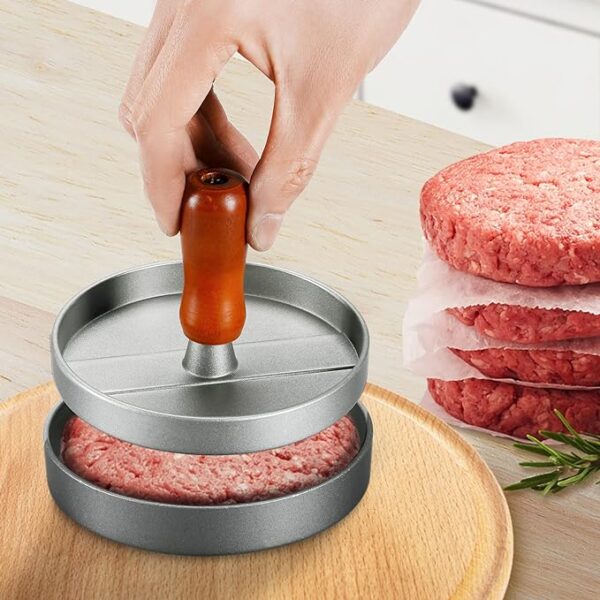 Burger Press Patty Maker Stainless Steel Hamburger Patty Press Mold Wood Handle Non - Image 4