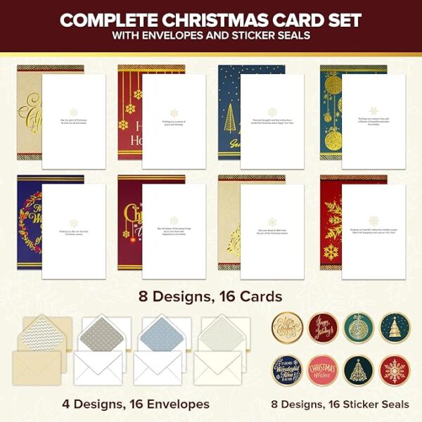 Decorably 16 Pack Foil Embossed Elegant Merry Christmas Cards - Image 3