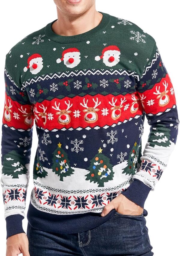Men's Christmas Rudolph Reindeer Holiday Festive Knitted Sweater - Image 4