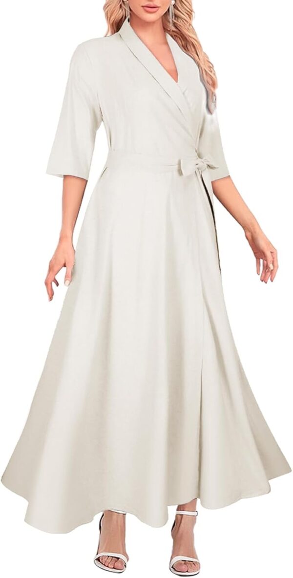 Mingyuezai Women's Linen Wrap Dress - Image 2