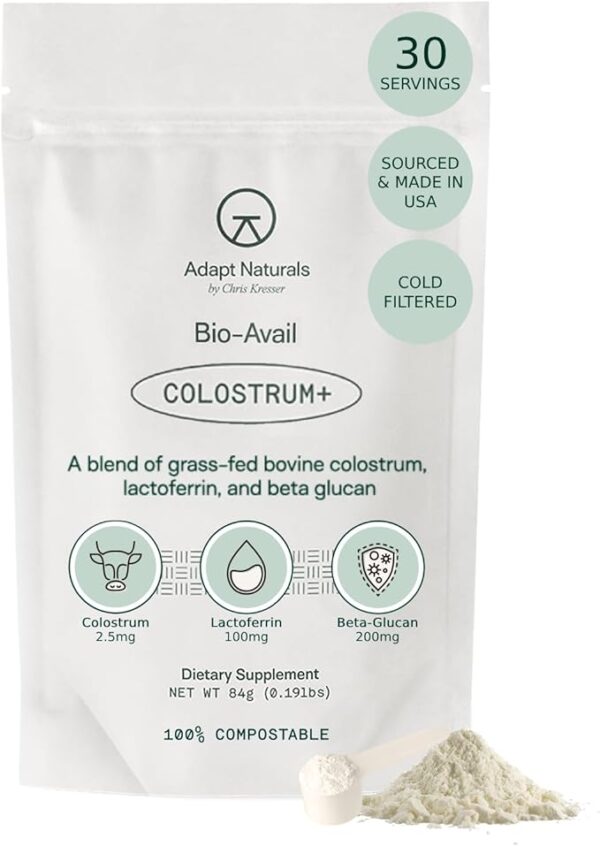 Adapt Naturals Colostrum Supplement with Lactoferrin & Beta Glucan, Bio-Avail Grass Fed Bovine