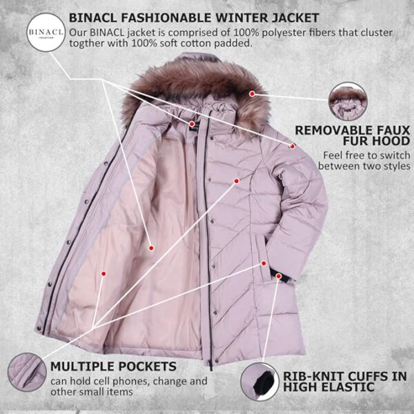 BINACL Women's Winter Warm Thicken Long Outwear Pockets - Image 5