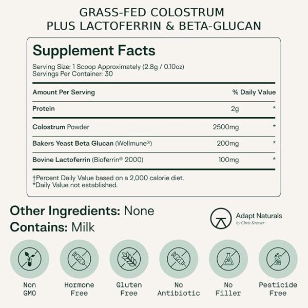 Adapt Naturals Colostrum Supplement with Lactoferrin & Beta Glucan, Bio-Avail Grass Fed Bovine - Image 4