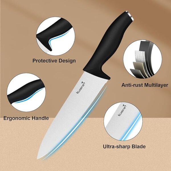Kuisine Chef Knife Set,High Carbon Stainless Steel Ultra Sharp Blade Ergonomic Handle - Image 2