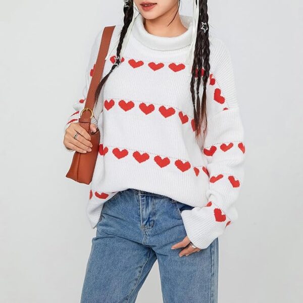 Women Valentines Day Turtleneck Sweaters for Teen Girls Heart - Image 3