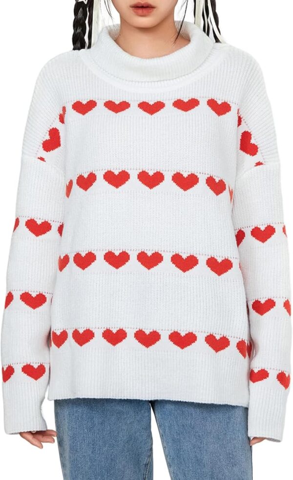 Women Valentines Day Turtleneck Sweaters for Teen Girls Heart