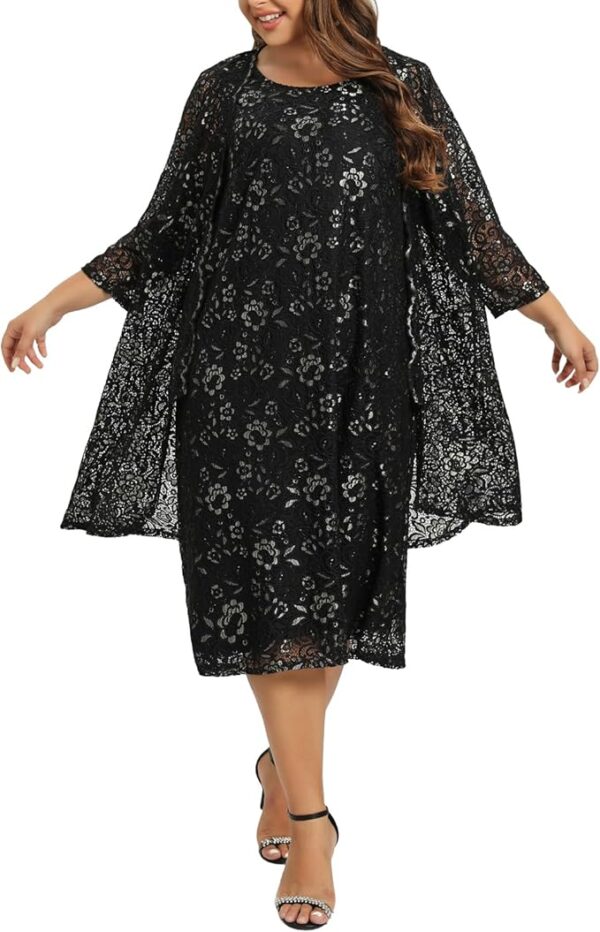 Women's Plus Size 2 Piece Mother of The Bride Dress Formal Evening Jacket Set - Image 5