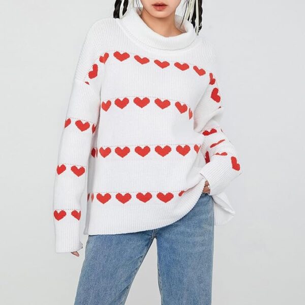 Women Valentines Day Turtleneck Sweaters for Teen Girls Heart - Image 2